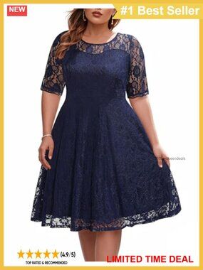 Plus Size Lace Cocktail Midi Dress Semi Formal Wedding Guest